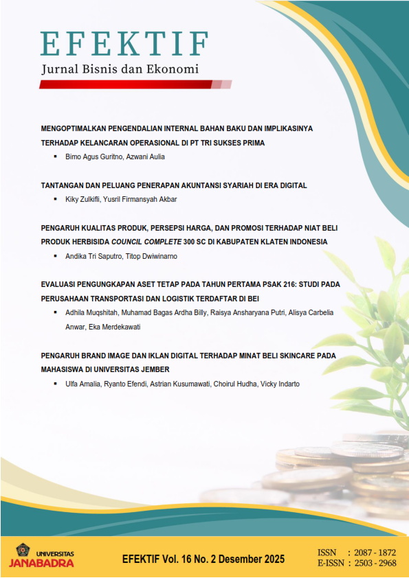 					View Vol. 16 No. 2 (2025): EFEKTIF: Jurnal Bisnis dan Ekonomi 
				